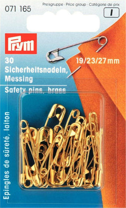 P071165 - Safety Pins with coil brass 105d 3/01 gold19/23/27mm x 30pc