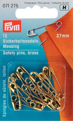 P071275 - Safety Pins with coil brass 1 27mm gold x 12pc