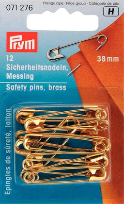 P071276 - Safety Pins with coil brass 2 gold 38mm x 12pc