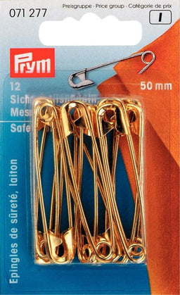 P071277 - Safety Pins with coil brass 3 gold 50mm x 12pc