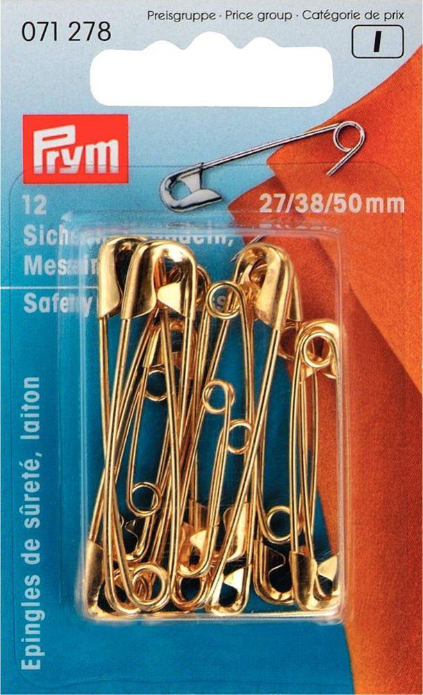 P071278 - Safety Pins with coil brass 27/38/50mm gold  x 12pc