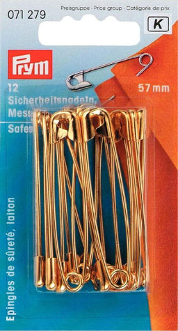 P071279 - Safety pins brass 57mm gold x 12pc