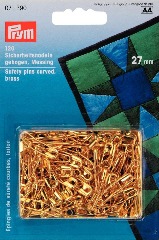 P071390 - Safety Pins curved with coil brass 1 gold 27mm x 120pc