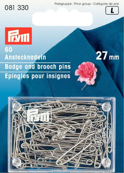 P081330 - Badge/brooch pins mild steel silver 27 mm right x 60pcs