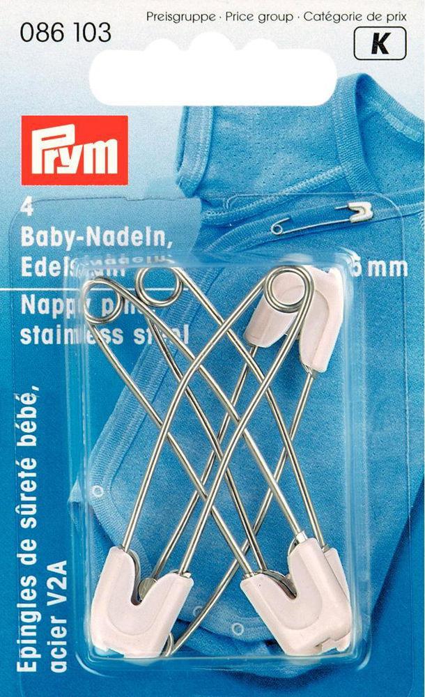 P086103 - Nappy Pins stainless steel 55mm white x 4 pc