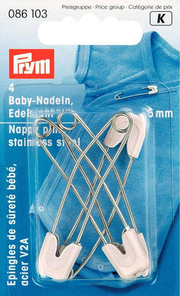 P086103 - Nappy Pins stainless steel 55mm white x 4 pc