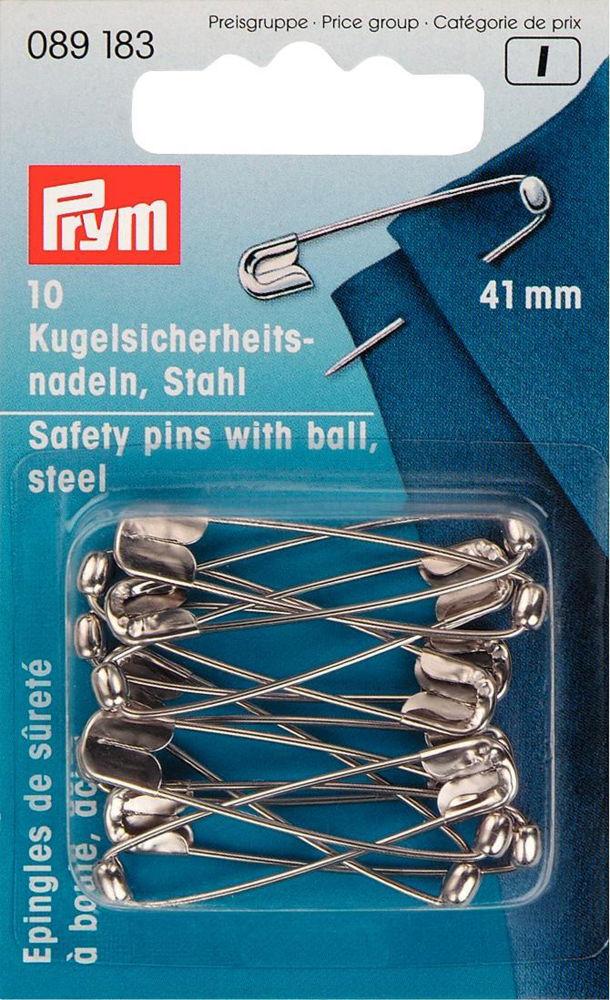 P089183 - Safety Pins with ball HT 2 silver col 41 mm x 10pc