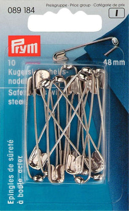 P089184 - Safety Pins with ball HT 3 silver 48mm x 10pc