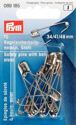 P089185 - Safety Pins with ball HT 1-3 silver col 34/41/48 mm x 10pc