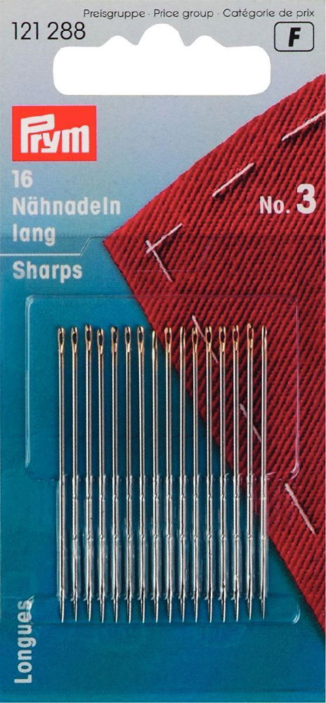 P121288 - Hand Sew Needle sharps 3 silver gold eye 0.90 x44mm x16pc