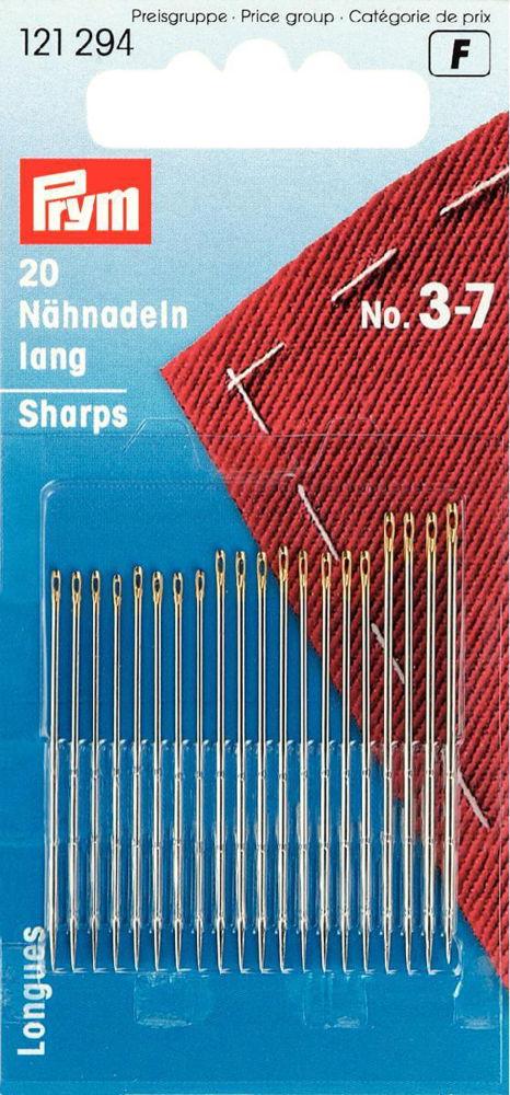 P121294 - Hand Sew Needle sharps 3-7 assorted silver with gold x 20pc