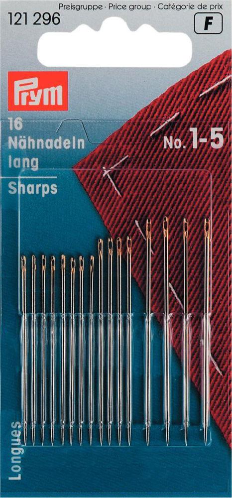 P121296 - Hand Sew Needle sharps 1-5 assorted silver col gold eye x 16pc