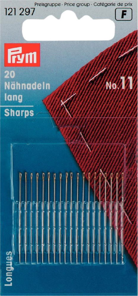 P121297 - Hand Sew Needle sharps 11 silver col gold eye 0.50 x 20pc