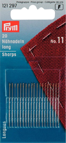 P121297 - Hand Sew Needle sharps 11 silver col gold eye 0.50 x 20pc