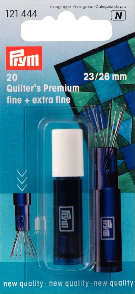 P121444 - Quilting needles Fine/Extra fine ass. silver-col x 20pc