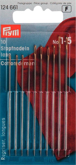 P124661 - Darn Needle long  HT 1-5 silver col assorted gold eye x 10pc