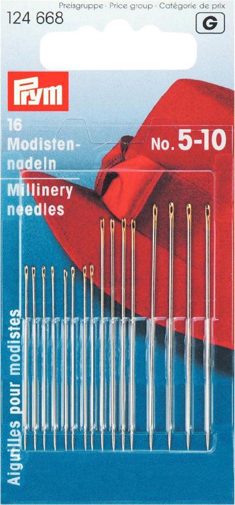P124668 - Millinery Needle HT 5-10 silver col  gold eye assorted x 16pc