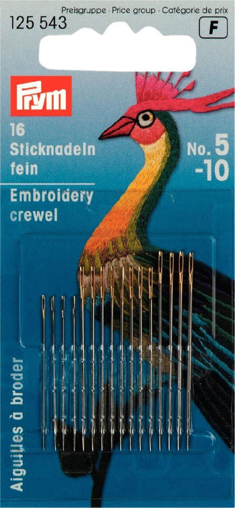P125543 - FINE EMB NEEDLES HT5-10 SILVER COL ASSORTED X16PCS