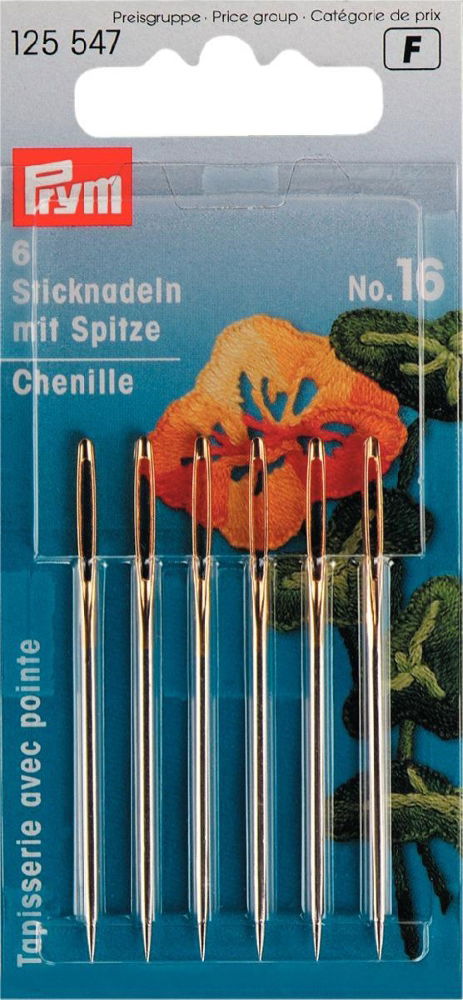 P125547 - Chenille sharp point No16 silver/gold eye 1.6x55mm x 6pc