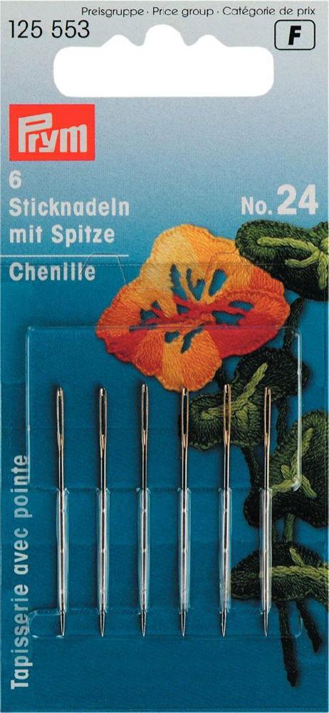 P125553 - Embroidery needle Chenille sharp point No.24 silver  gold eye x 6pc