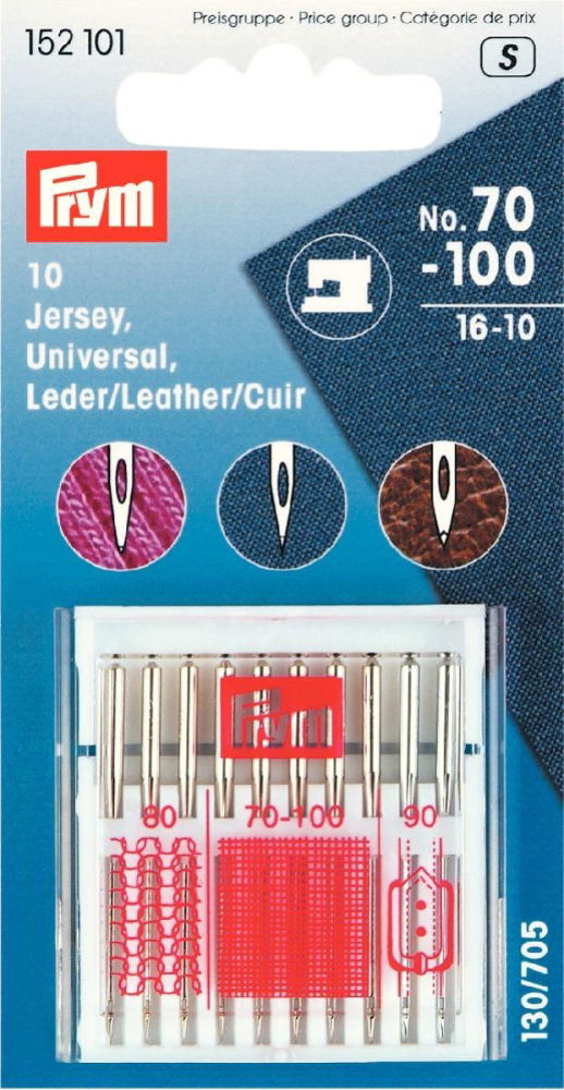 P152101 - Sew Machine Needle 130/705 St/Leather/Jersey 70-100 x 10pc