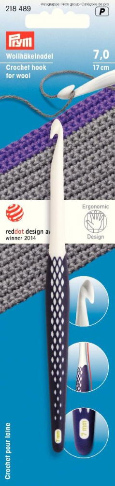P218489 - PRYM ERGO CROCHET HOOK PLASTIC 17cm X 7mm WOOL