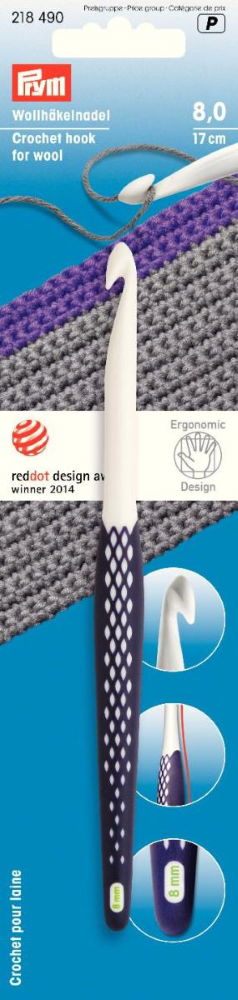 P218490 - PRYM ERGO CROCHET HOOK PLASTIC 17cm X 8mm WOOL