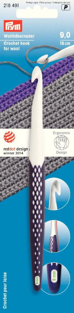 P218491 - PRYM ERGO CROCHET HOOK PLASTIC 18cm X 9mm WOOL