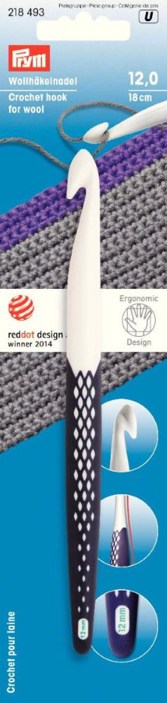 P218493 - PRYM ERGO CROCHET HOOK PLASTIC 18cm X 12mm WOOL