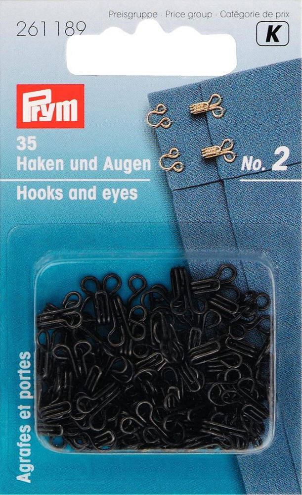 P261189 - Hooks and Eyes mild steel 2 black x 35pc
