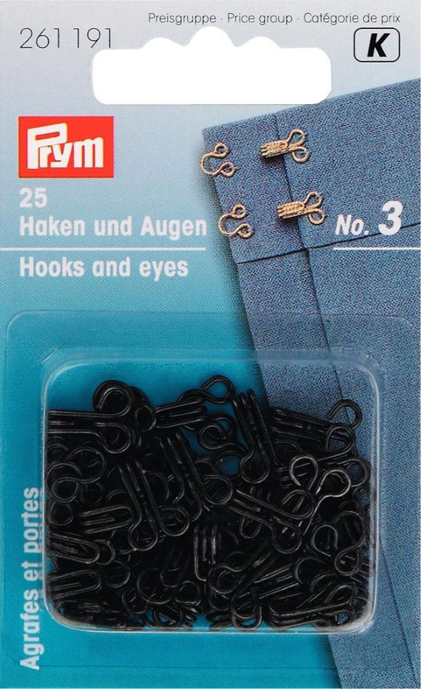 P261191 - Hooks and Eyes mild steel 3 black x 25pc