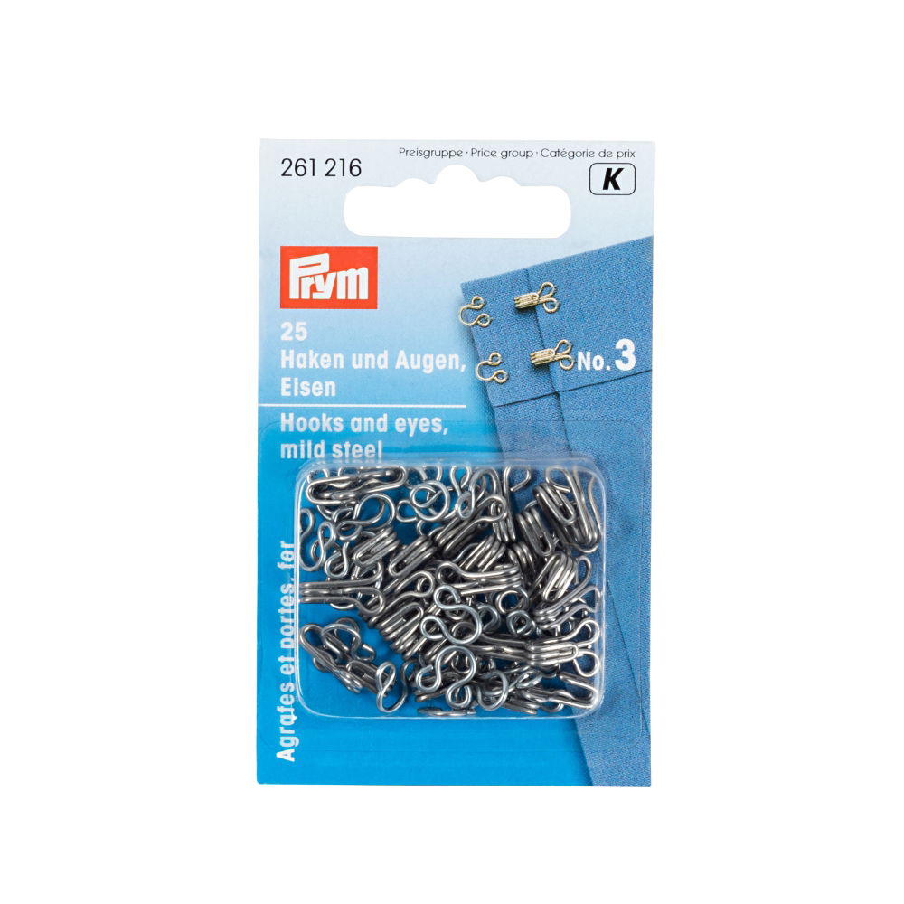 P261216 - Hooks and Eyes stainless. steel 3 silver col x 25pc