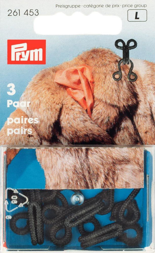 P261453 - Fur Hooks and Eyes black covered x 3pc