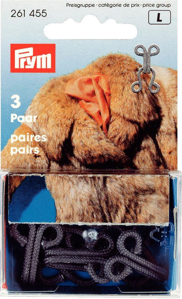 P261455 - Fur Hooks and Eyes grey covered x 3pc