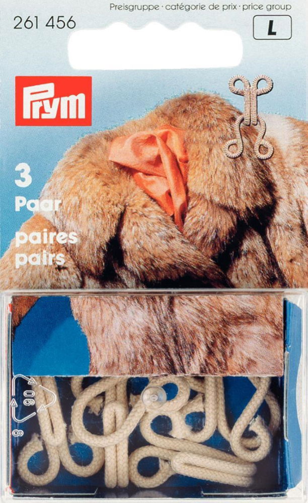 P261456 - Fur Hooks and Eyes light beige covered x3pcs