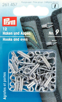 P261457 - Hooks and Eyes for Jerkins mild steel 9 silver x 12pc