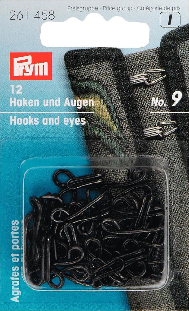 P261458 - Hooks and Eyes for Jerkins mild steel 9 black x 12pc