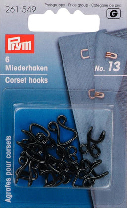 P261549 - Corset Hooks and Eyes brass 13 black x 6pc