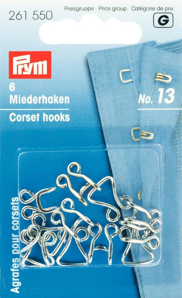 P261550 - Corset Hooks and Eyes brass 13 silver x 6pc