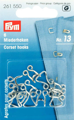 P261550 - Corset Hooks and Eyes brass 13 silver x 6pc