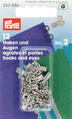 P263846 - Hooks and Eyes brass 3 silver x 12pc