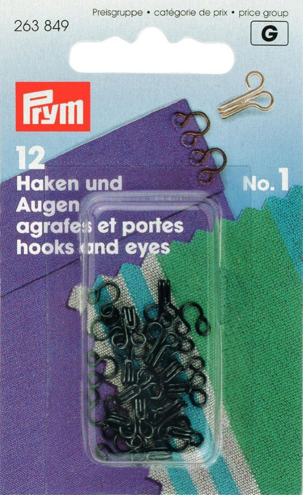 P263849 - Hooks and Eyes brass 1 black x 12pc