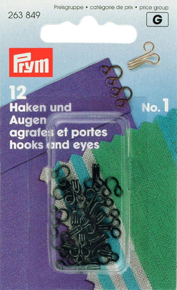 P263849 - Hooks and Eyes brass 1 black x 12pc