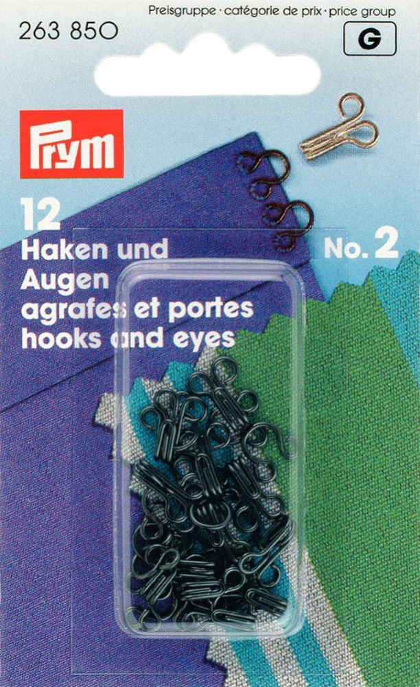 P263850 - Hooks and Eyes brass 2 black x 12pc