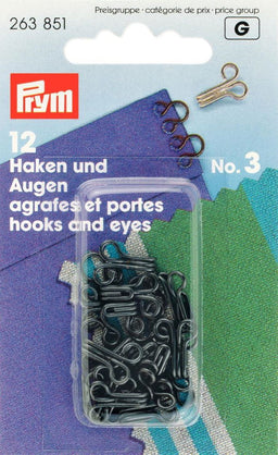 P263851 - Hooks and Eyes brass 3 black x 12pc