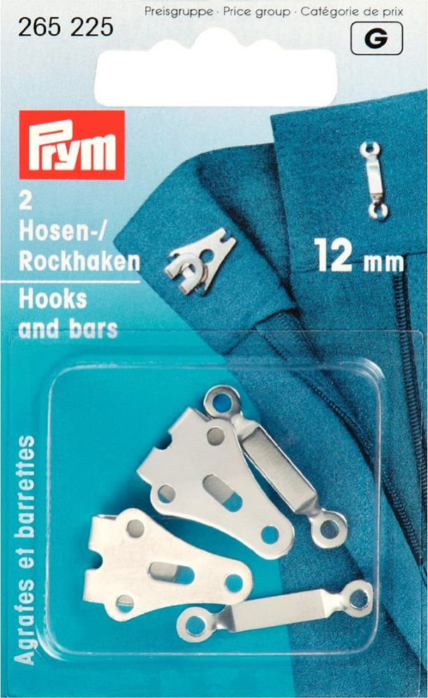 P265225 - Trouser and Skirt Hooks/Bars 12mm silver X 2pc