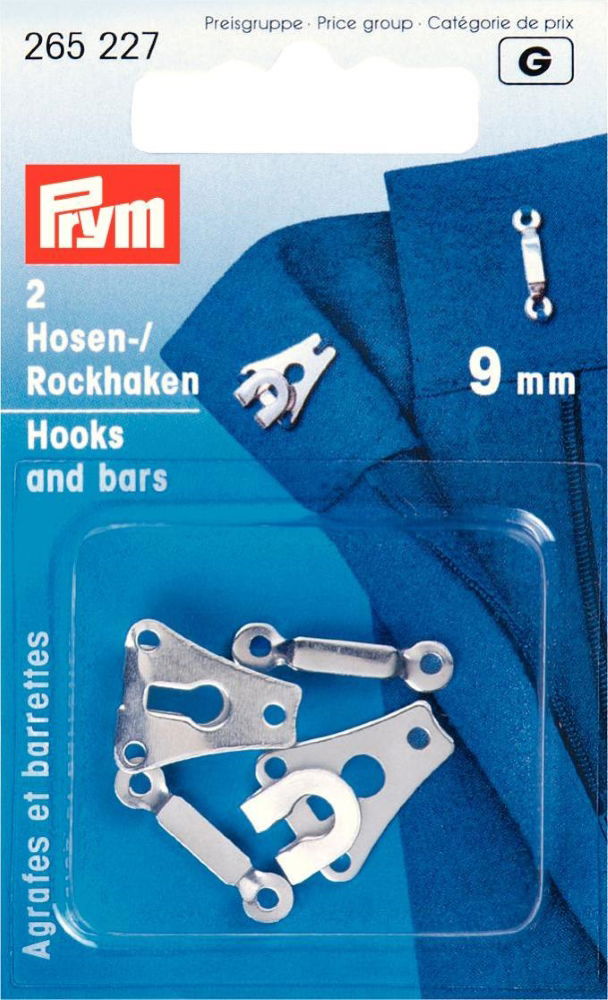 P265227 - Trouser and Skirt Hooks/Bars 9mm silver x 2pc