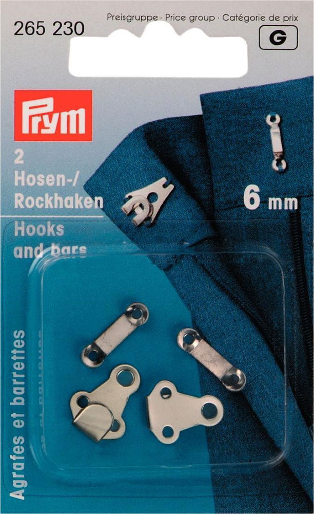 P265230 - Trouser and Skirt Hooks/Bars 6mm silver x 2pc