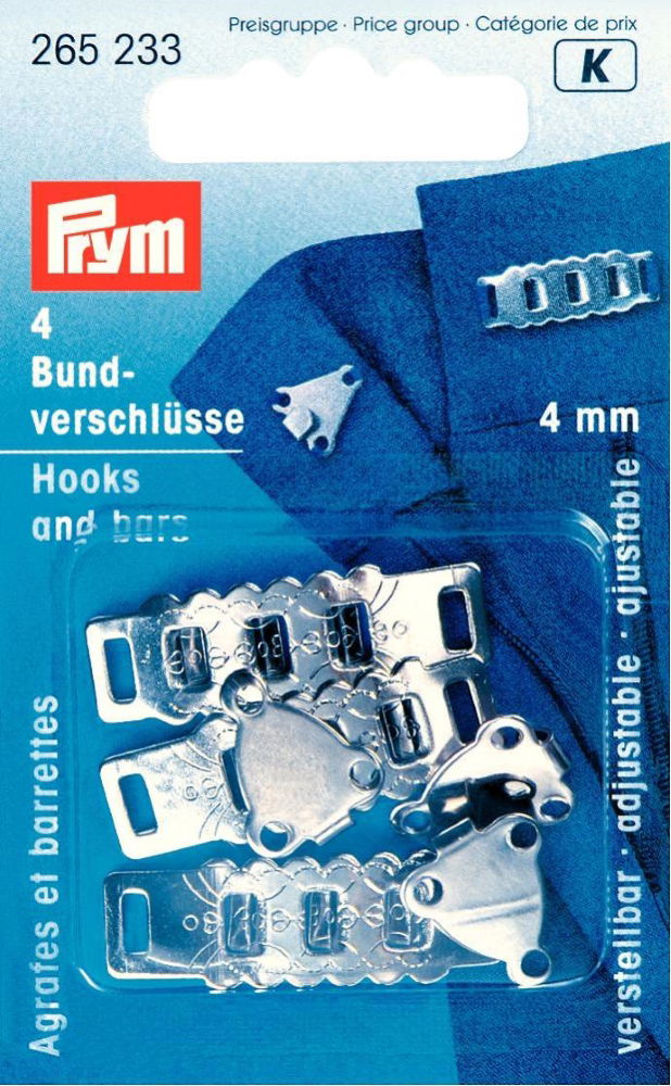 P265233 - Skirt/trouser waistband fasteners  adjustable  steel x 4pc