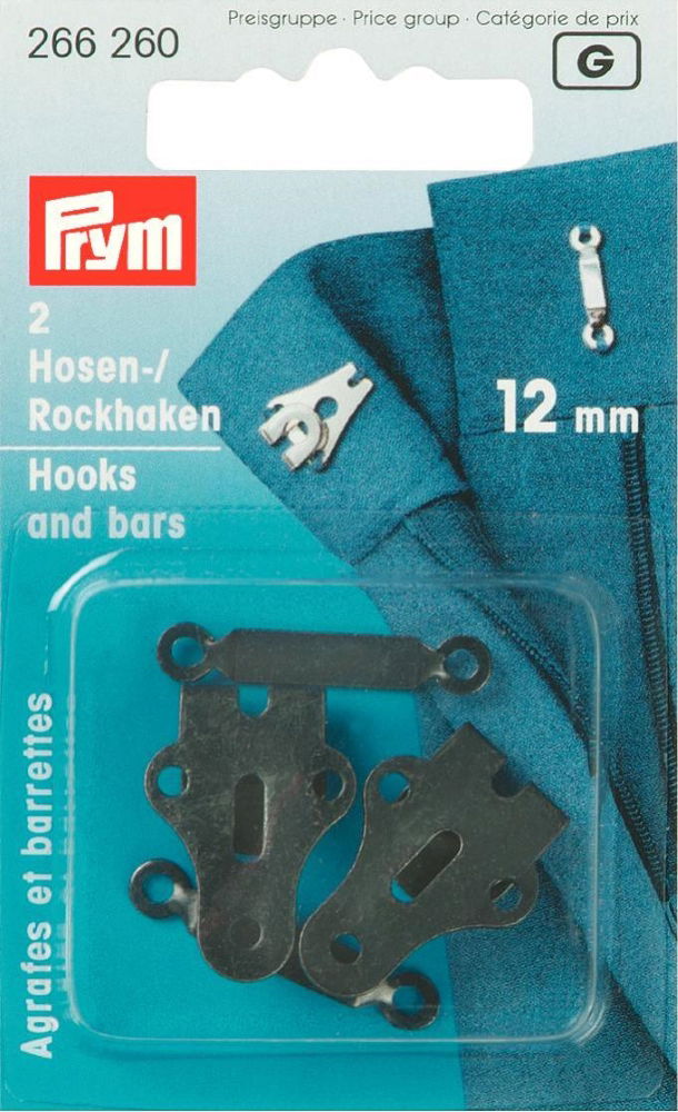 P266260 - Trouser and Skirt Hooks/Bars steel black 12mm x 2pc